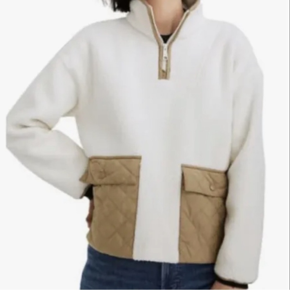 Madewell (Re)Sourced Cream Quilted Pocket Fleece Pullover Jacket Medium Z